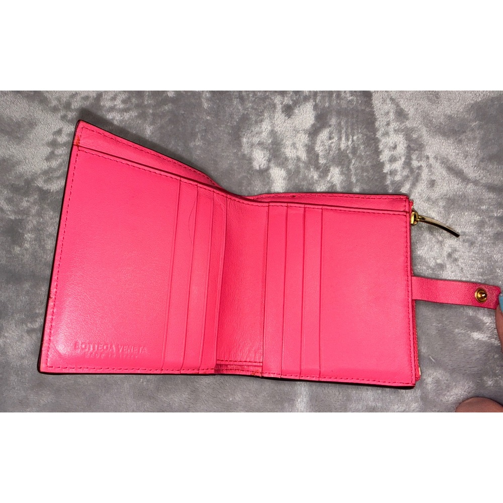 Bottega Veneta Intrecciato Leather Bifold Wallet Brown Pink Made in Italy - Picture 3 of 15